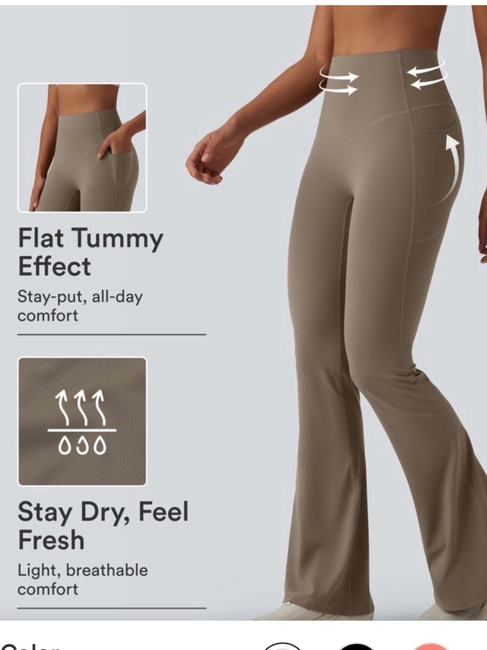 HALARA High-Waist Bootcut Flare Pants - Taupe